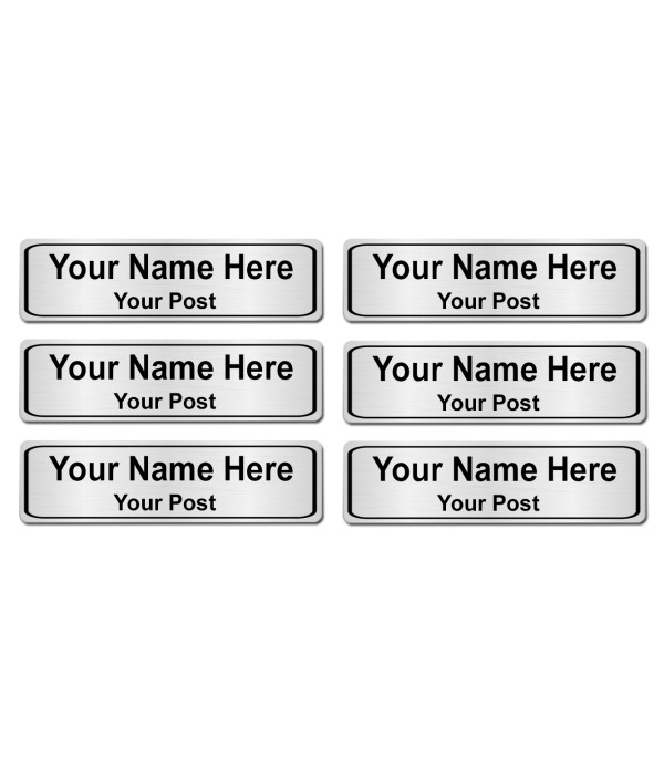 KlowAge Personalized/Customised Custom Engraved 2 Line Name Tag Badges – Personalized Identification with Pin,3 Inch x 1 Inches,Silver Black High Grade Acrylic | Name Plate Suits,shirt for Business