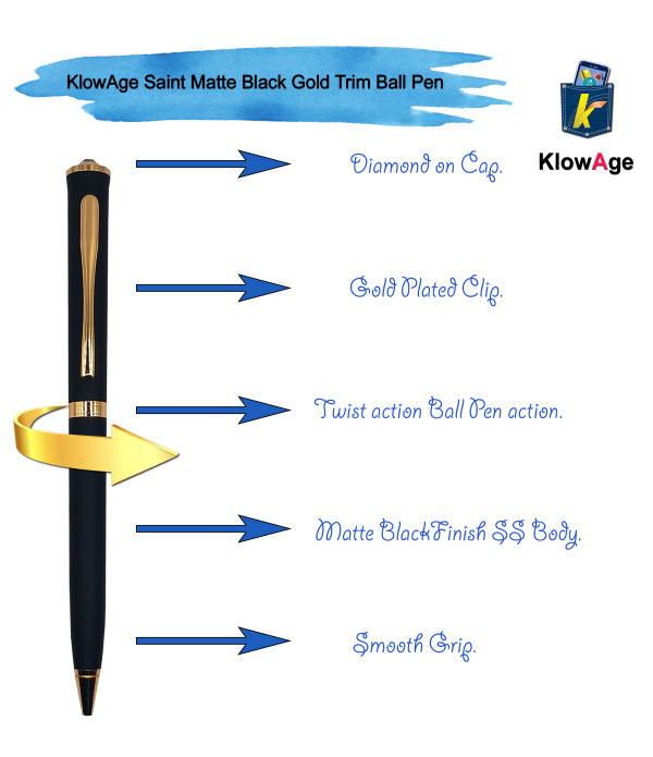 KlowAge Saint Diamond Matte Black GT Ball Pen with Engraving Best of Luck for Exam Gift Box | Excellent Gift For propose Girl/Boy | Corporate Gift | Premium Pen