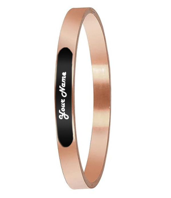 KlowAge Customised Stainless Steel unisex Rose Gold Bracelets Kada with Personalized Engraved Your Name on Black Plate Kada Bracelets with bag for gift