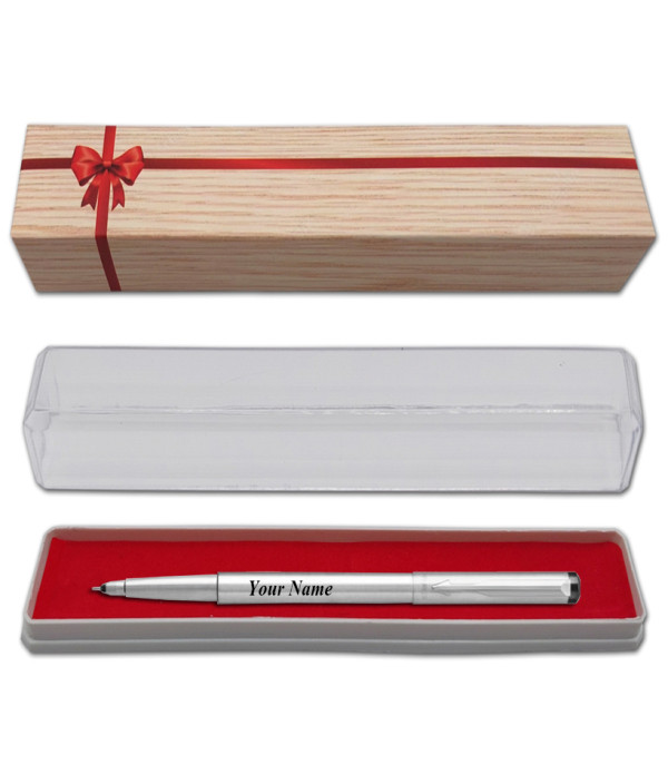 Parker Personalized  VECTOR STAINLESS STEEL ROLLER BALL PEN WITH STAINLESS STEEL TRIM Name on Pen with Gift Bag Customized For Men and Women | Teachers | Weddings | Corporate | Employee Gifting