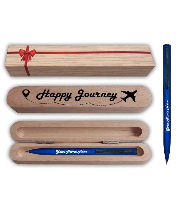 KlowAge Saint Navy Blue Ball Pen with Engraving Name on Pen and Happy Journey Box and Bag .Excellent Gift | examination Best Gift | Premium Pen | student Gifting|Name on Pen