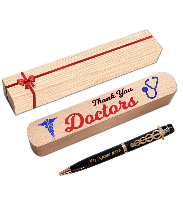 KlowAge Saint Doctor Ball Pen with Thank you Gift Box and Bag| Doctors Day Best Gift | Premium Pen | Name on Pen