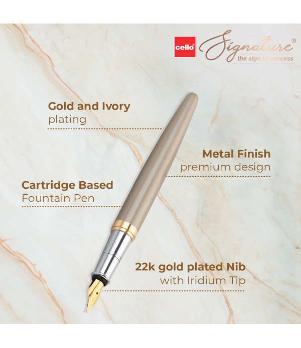 Cello Personalized Name on Pen Signature Creme Ivory Fountain Pen with Gift Bag Customized For Men and Women | Teachers | Weddings | Corporate | Employee Gifting