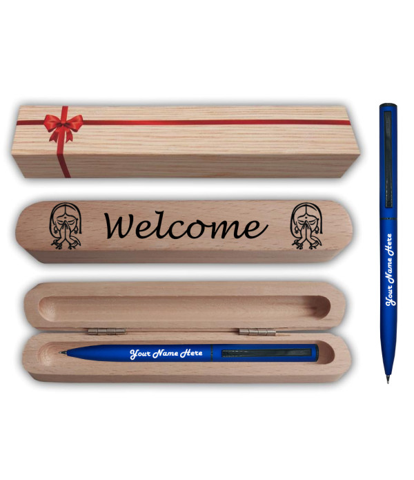 KlowAge Saint Navy Blue Ball Pen with Engraving Name on Pen and Welcome gift Box and Bag .Excellent Gift | examination Best Gift | Premium Pen | student Gifting|Name on Pen