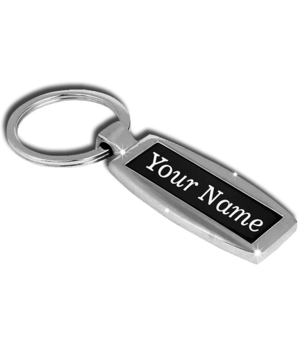 Personalized Metal Keychain with Custom Name Engraving, Silver and Black Colour